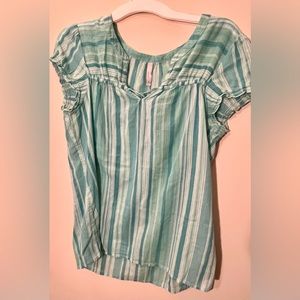 Old Navy. Large. 100% cotton. Blue/green stripped top.  Light weight. Casual.